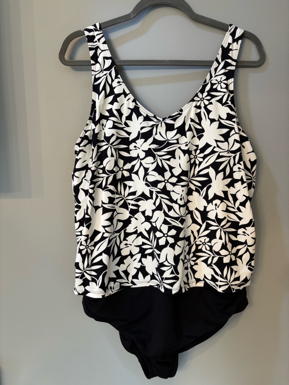 Lands' End Black & White Floral One-Piece Swimsuit